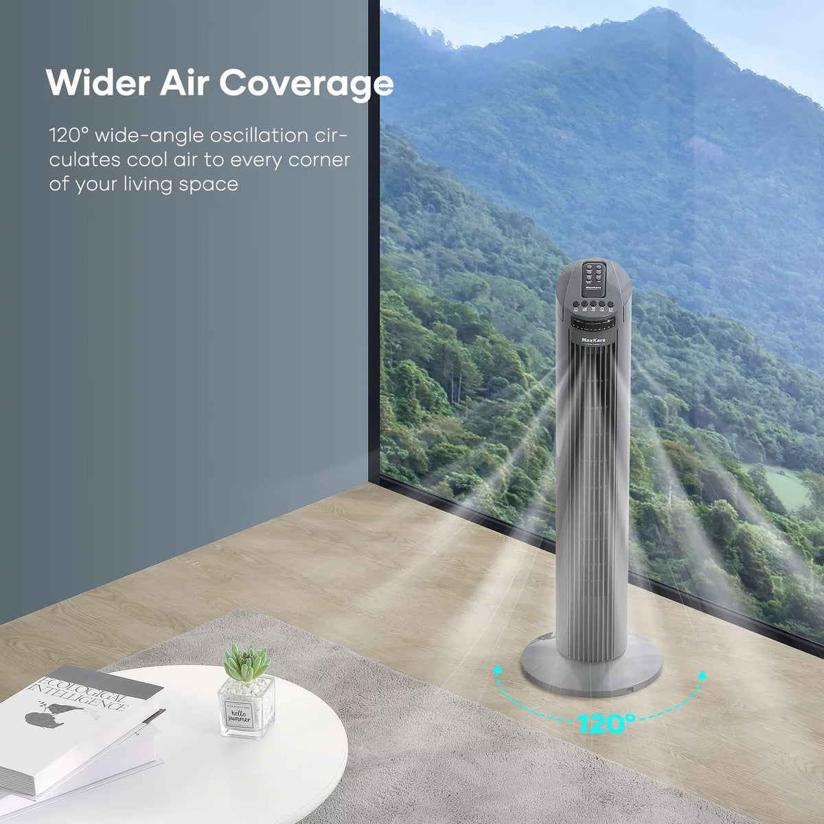 Gray Remote Speeds 3 60dB Wind Dark Fan Control Quiet Modes 30" Fan with Oscillating 120° Fan Bedroom, 3 MaxKare Cooling Tower Timer for
