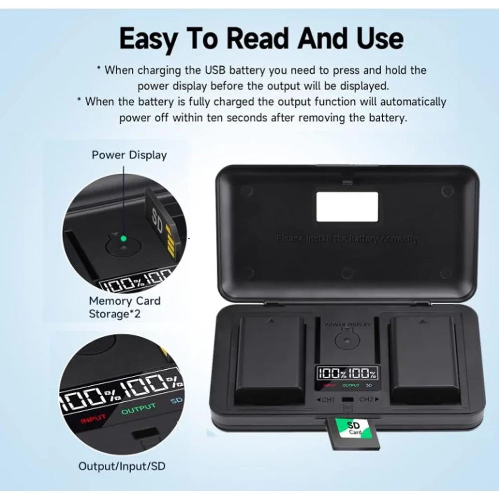 A7R A6600 Alpha FX30, A7R A9 Charger Battery Multi-Functional 7.4V NP-FZ100 III, 2280mAh Case for Charger, Pack Sony Battery LCD A7S A7 A1, FX3, A7 with 2 A7C, IV, A9, IV, BC-QZ1 III, II, III,