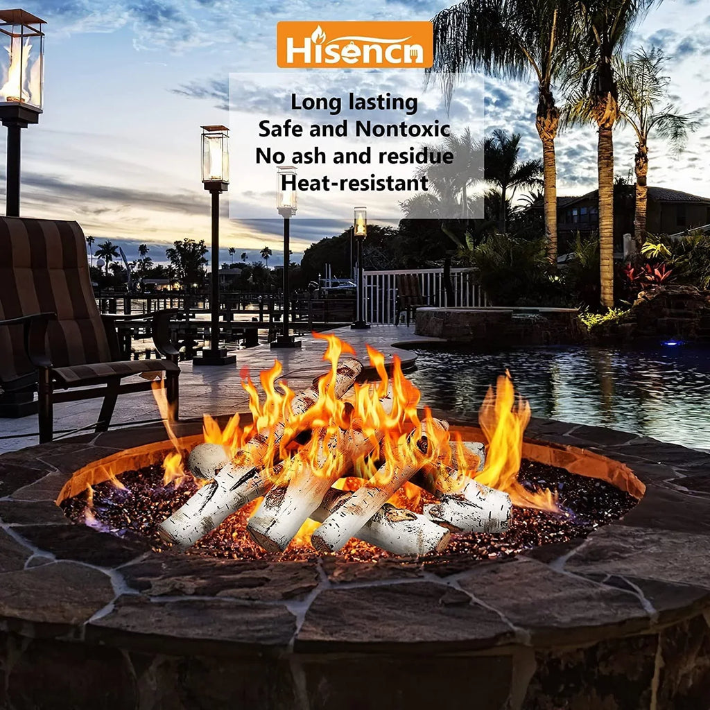 6 Logs Inserts, Birch Grisun Pits, Fireplace Gel, Fireplace Fire Propane, Firebowl, Pcs Logs, 26.8" Outdoor Indoor Ethanol, Vented, Ceramic Decoration, Realistic Wood White Large Gas Electric, for
