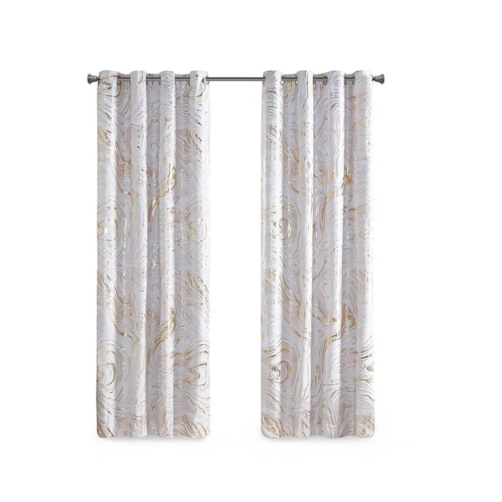 50x84" Total Metallic Marble Intelligent Blackout Grommet Printed Design Top Curtain, Rebecca Blush/Gold,