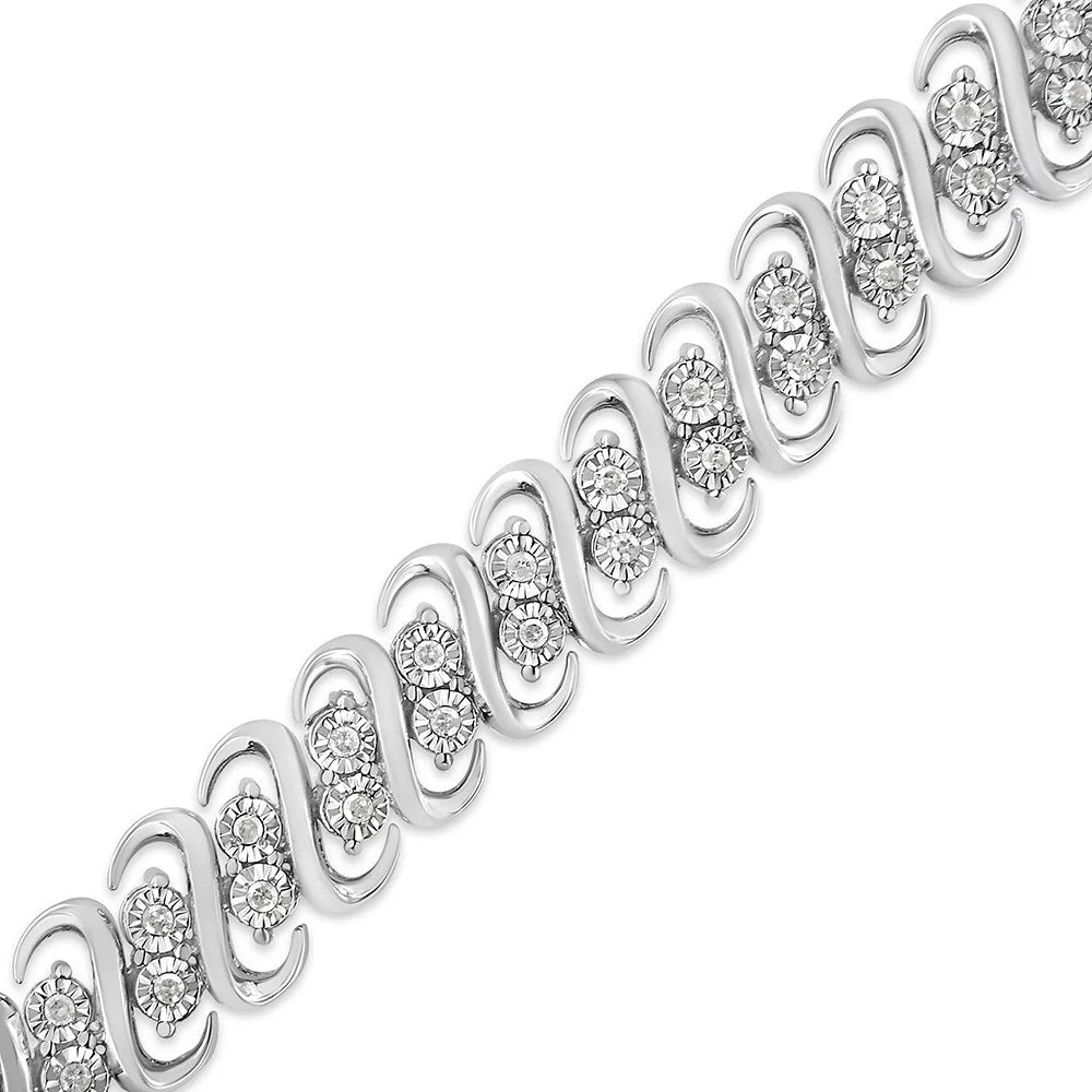 1/2 Diamond Clarity) S-Link .925 Inches Double Row Bracelet Color, - Cttw 7.25" I2-I3 Sterling (I-J