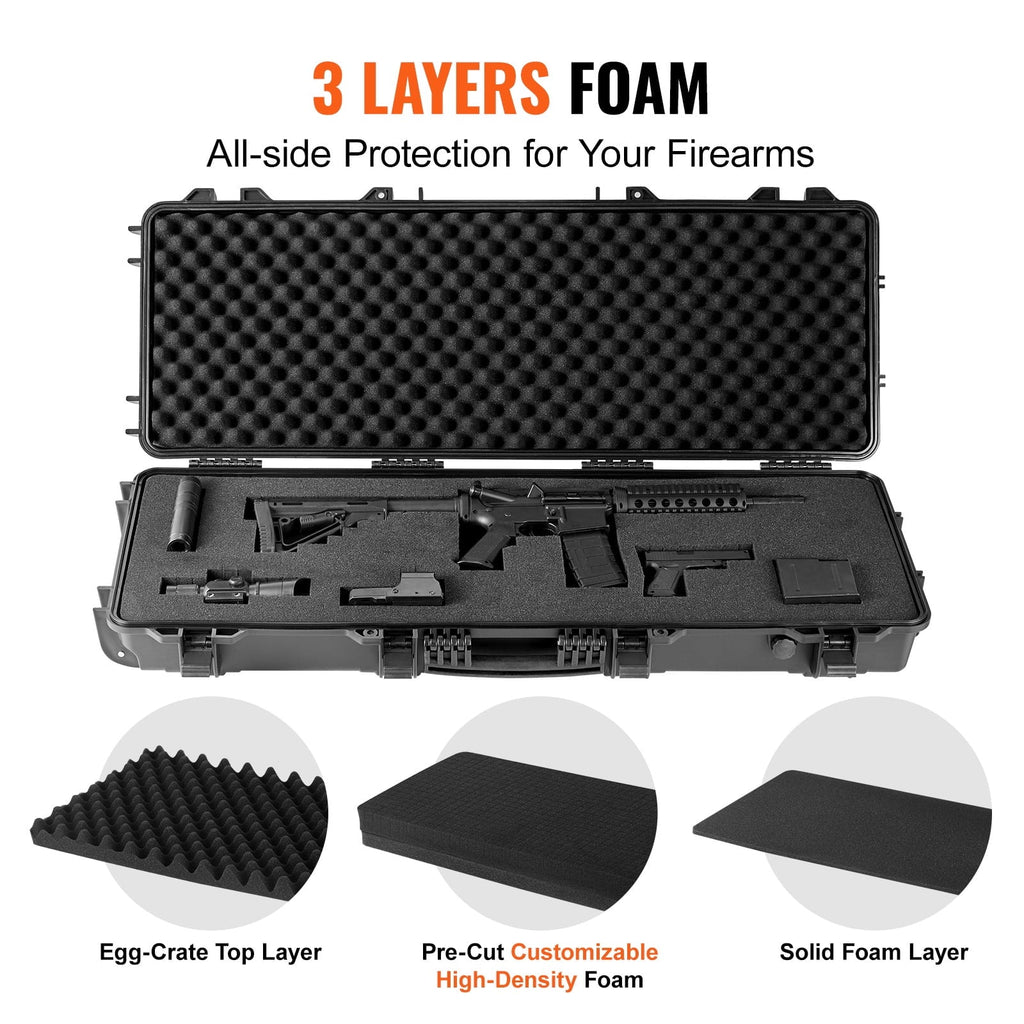 3 Foams, & Two Layers Rifle IP67 Case, inch Hard 42 Case Wheels, lockable for Shotguns, SKYSHALO Gun Gun with Fully-protective Case Hard or Rifle Airsoft with Rifles Waterproof Crushproof,