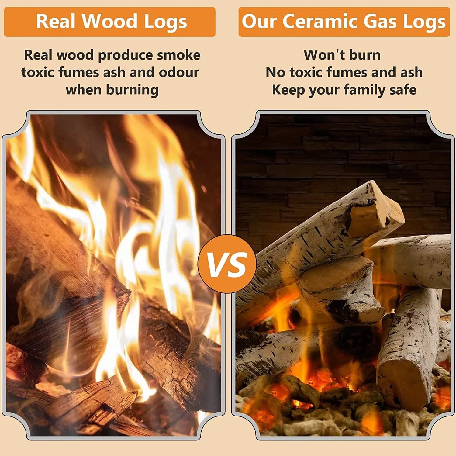 6 Logs Inserts, Birch Grisun Pits, Fireplace Gel, Fireplace Fire Propane, Firebowl, Pcs Logs, 26.8" Outdoor Indoor Ethanol, Vented, Ceramic Decoration, Realistic Wood White Large Gas Electric, for