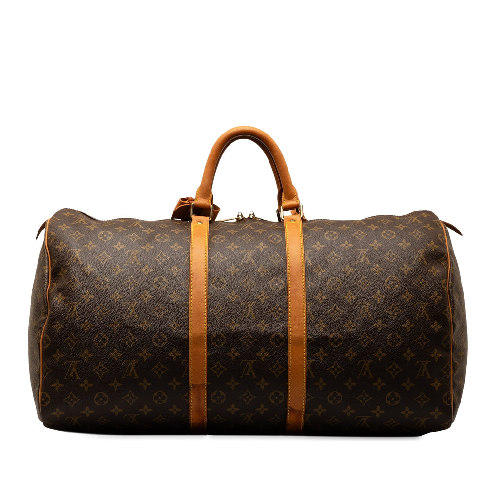 (Good) 55 WeekenderBag Brown Bag Travel Pre-Owned Monogram Keepall Louis Authenticated Canvas Vuitton Unisex