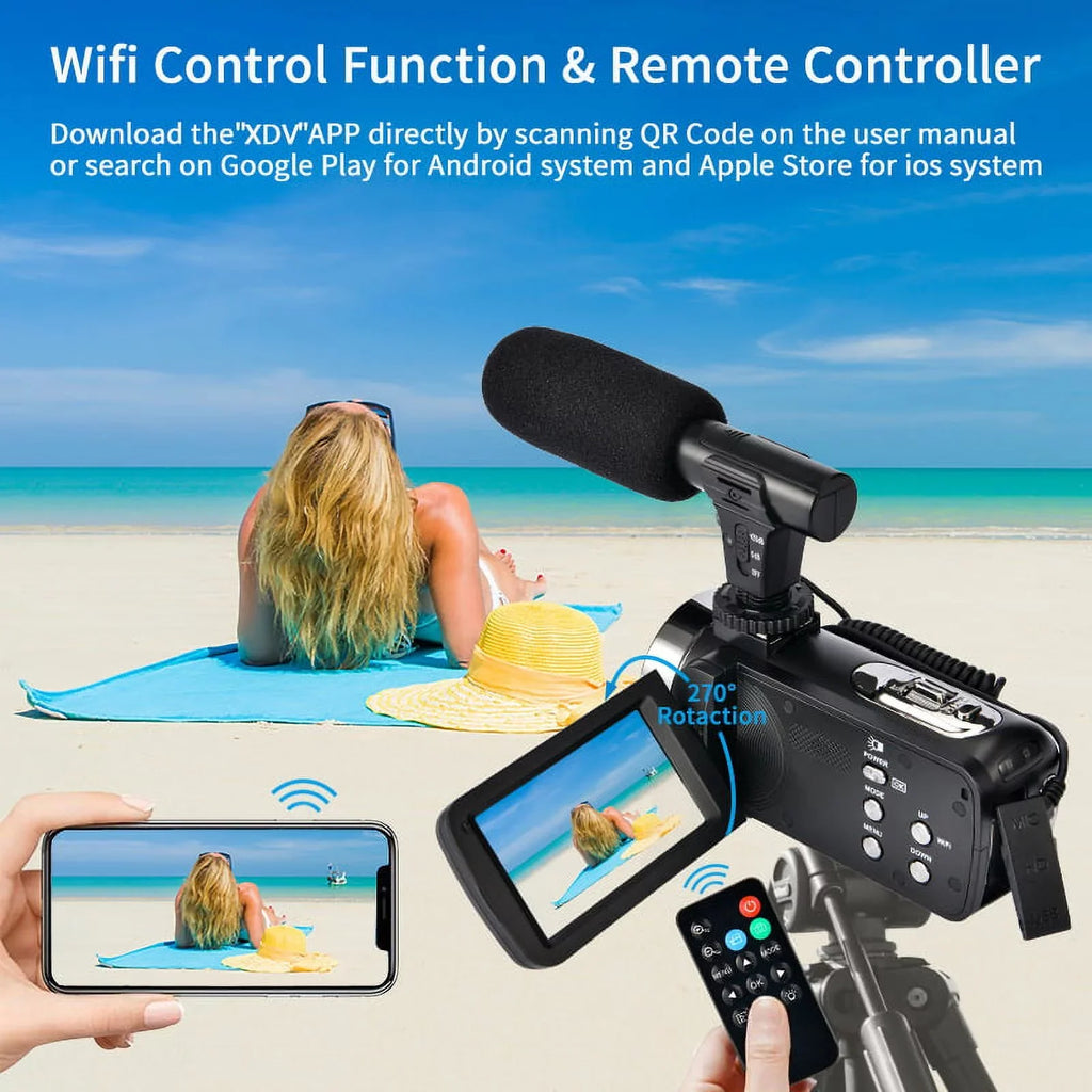 Camera Microphone Wifi 4K Video Digital Ultra 48MP Remote IPS Camera 3.0" with Control Camera Touch Youtube Vlogging Screen for Camcorder HD &