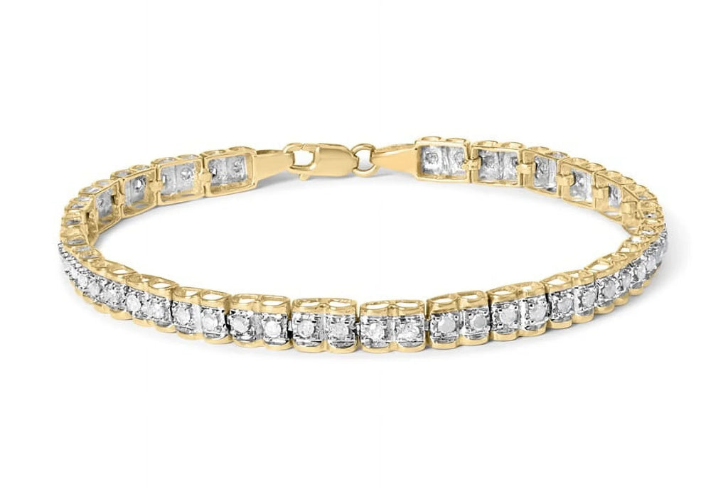 7" Womens (I-J Lobster Cut Diamond Yellow 10K Link Haus Gold Bracelet Size I3-Promo Cttw Prong Clarity) Claw - Brilliance Clasp Round of 1.00 Color,