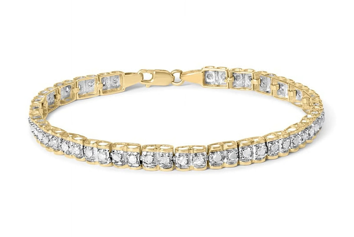 7" Womens (I-J Lobster Cut Diamond Yellow 10K Link Haus Gold Bracelet Size I3-Promo Cttw Prong Clarity) Claw - Brilliance Clasp Round of 1.00 Color,