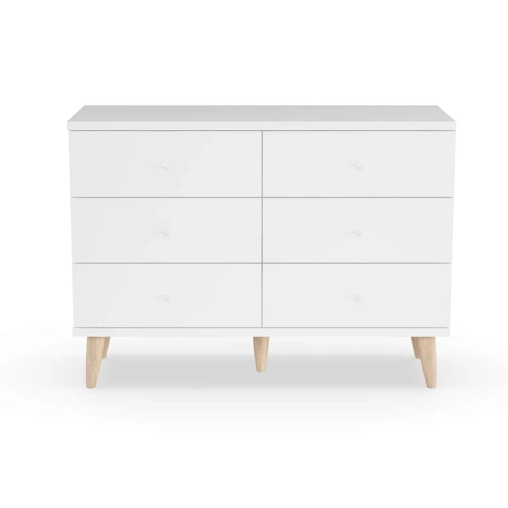 BASIC Mid-Century White Dresser 47-inch Modern Wide 6-Drawer by Denhour DH Knobs with