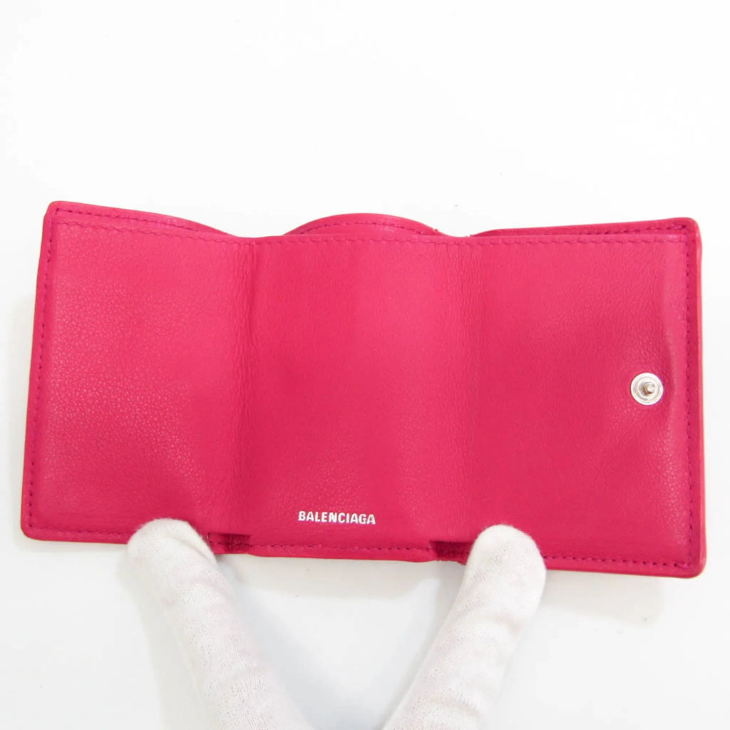 Pre-Owned (Good) 391446 Balenciaga Mini Pink Wallet Women's Papier Leather (tri-fold)