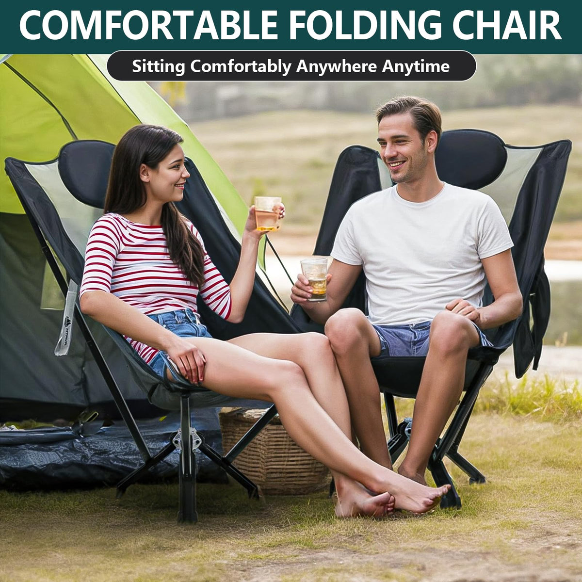 Adults, Sports, Folding Chairs Camping High Picnic, Lounge Camp Travel, Lawn, Portable for 60 Chair MTRVR Size Back Beach, Foldable Chairs, Heavy-Duty, Oversize,Supports Compact Outdoor Plus for Chair