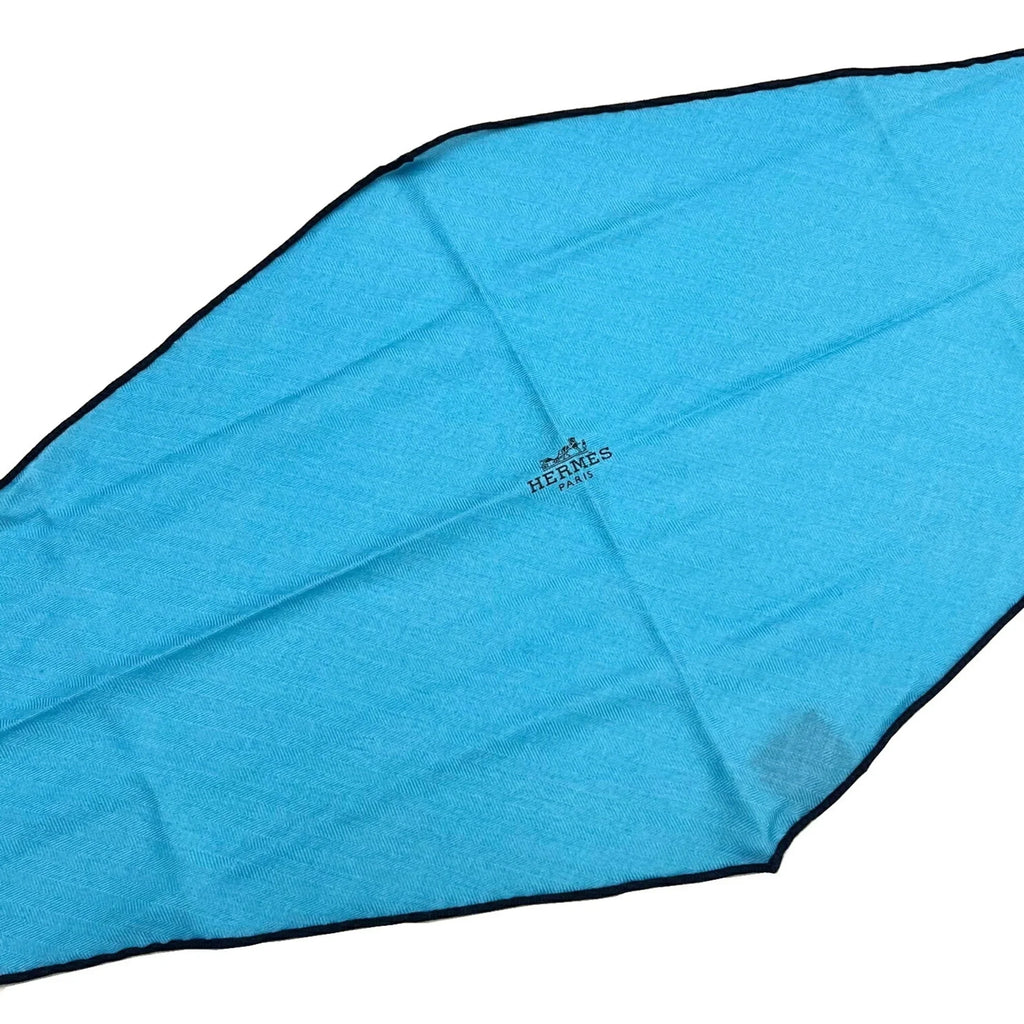 (Like scarf silk HERMES New) ladies Pre-Owned cashmere triangular Hermes blue triangle