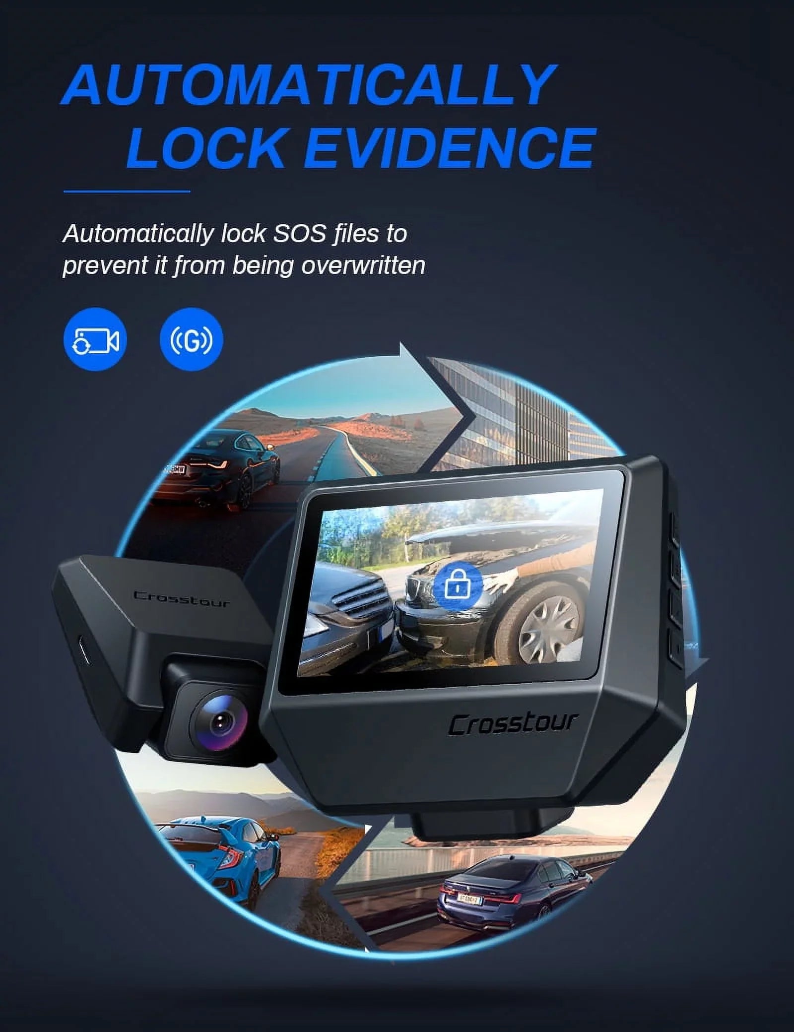Cars IPS Crosstour Camera Camera Front GPS, for Recorder Cam Dash Backup 170° 2.5K Dashboard Dash 3 Rear, Magnetic and Screen inch