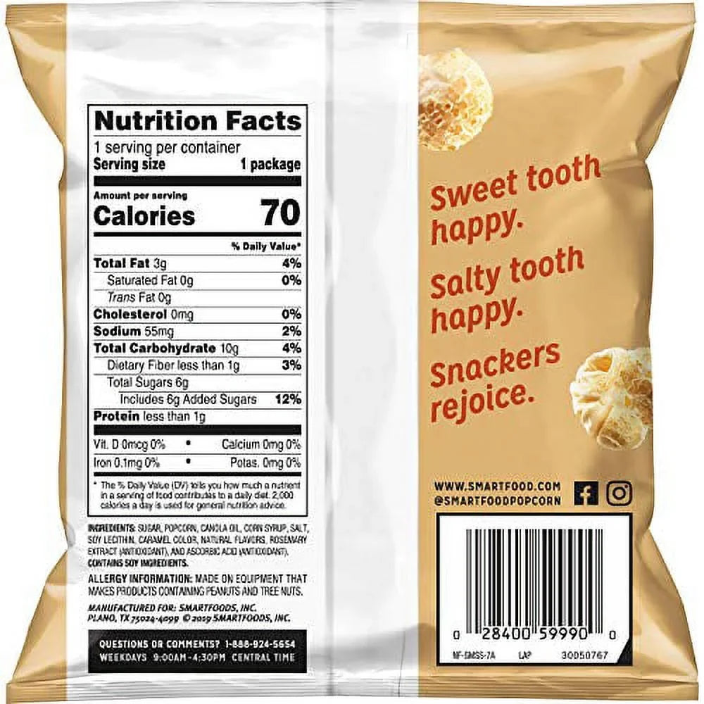 Ct) Single-Serve Bags, Sweet Oz Corn 0.5 Popcorn, Smartfood (40 Salty Kettle &