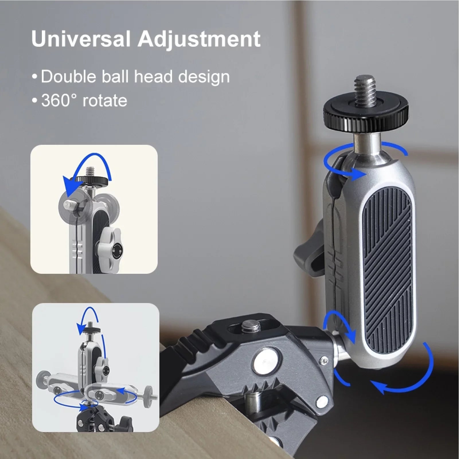 with Head, Camera Load DJI, Aluminum Dual Ball - Capacity, AKASO, Mount Handlebar Insta360 Clamp Rotatable 11/10/9/8/7, Alloy Bicycle Hero Adapter, 1.5kg Adapter, Compatible