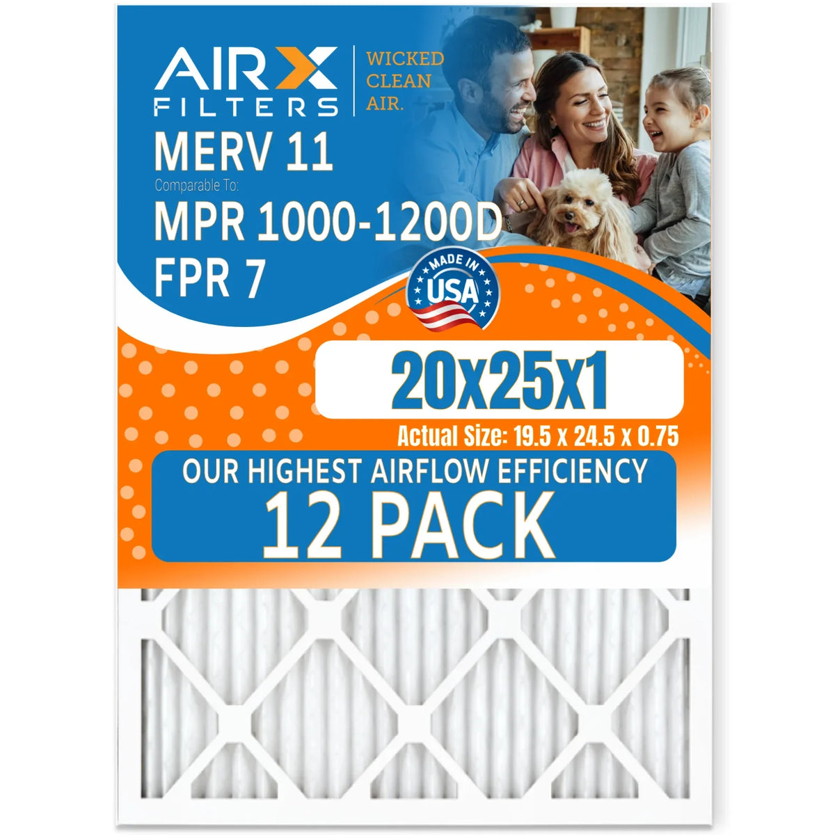 in of USA AIR. FPR MERV Filter 7, by High Filters Made CLEAN Rating, 12 11 MPR Air 12 Filters Comparable AIRX 20x25x1 MPR FILTERS Furnace Furnace Efficiency 1200, Pack WICKED Pack to of 1000,