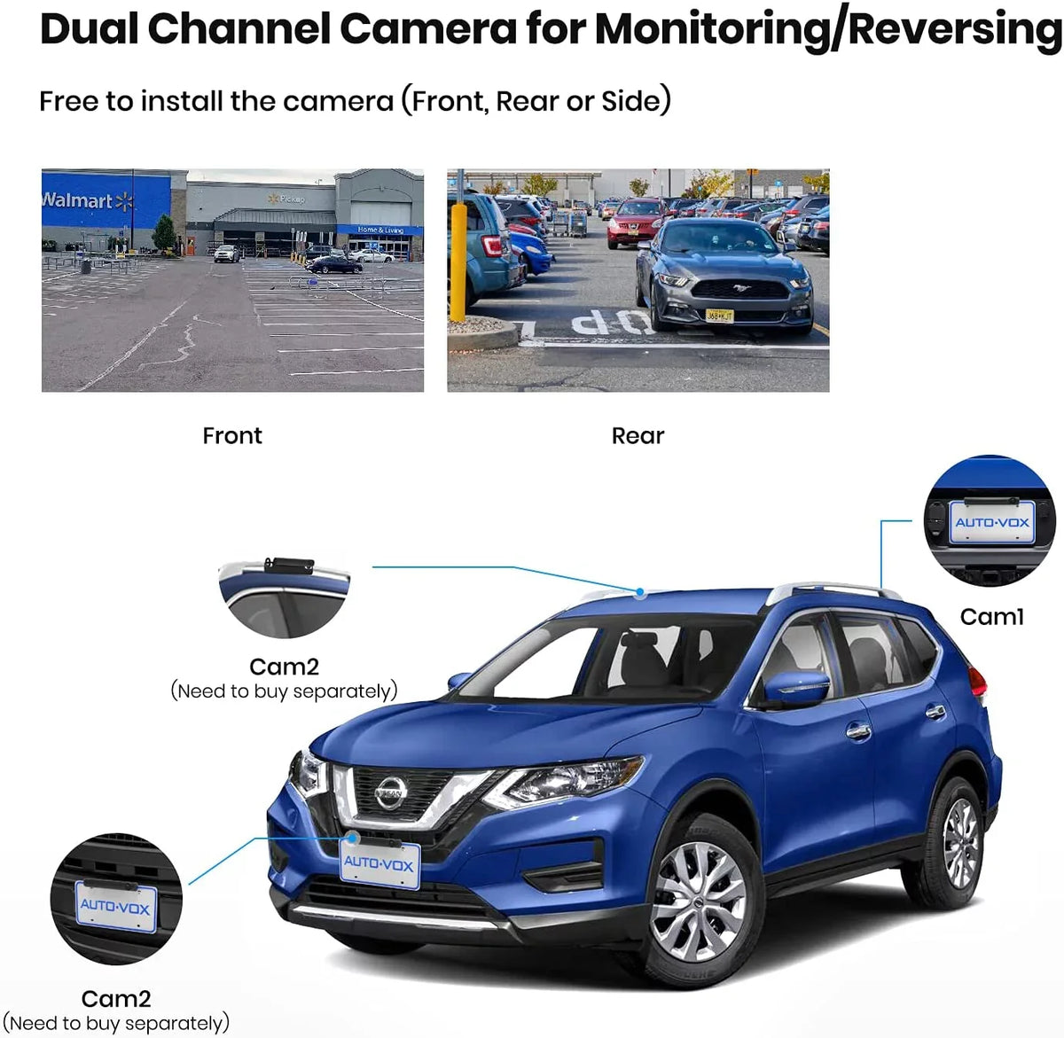 Night Wireless for Monitor 5'' Vision Up for AUTO-VOX Systems Camera Car Camera 5Mins Back Backup Trucks, DIY Installation, TW1 Solar
