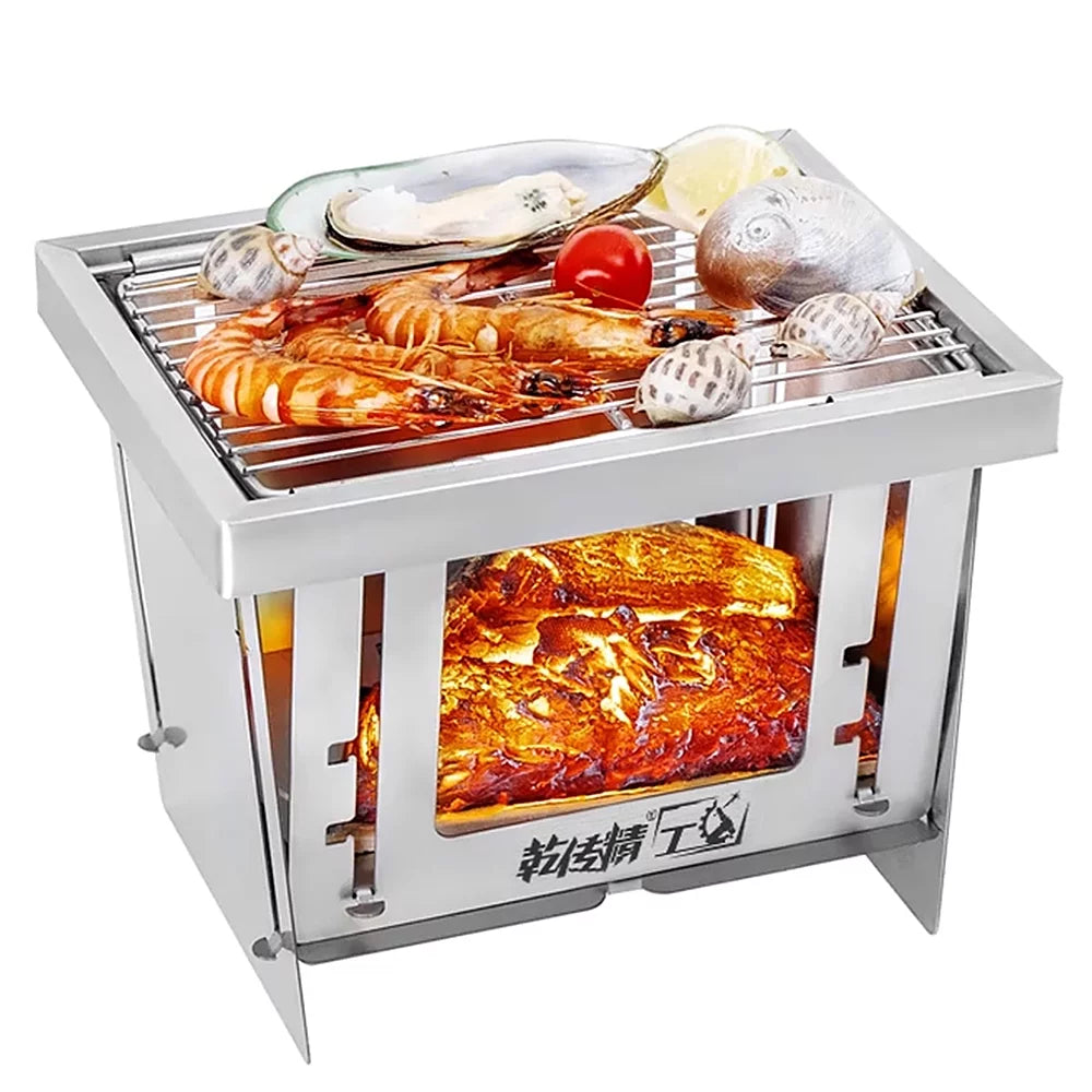 Picnic Park Use Burning Windproof Wood For Grill Outdoor Home BBQ Stainless Grill Steel Tool Camping MABOTO Camping Folding Portable