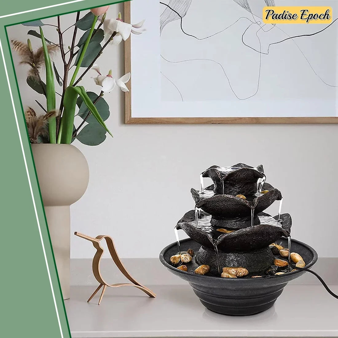 Water Fountain Bedroom 3 River Fountain, Lights Mini Fountain Indoor with LED Relaxation Tabletop Room for Desktop Rocks) (Includes Tabletop Natural Fountain, Tier Living Water