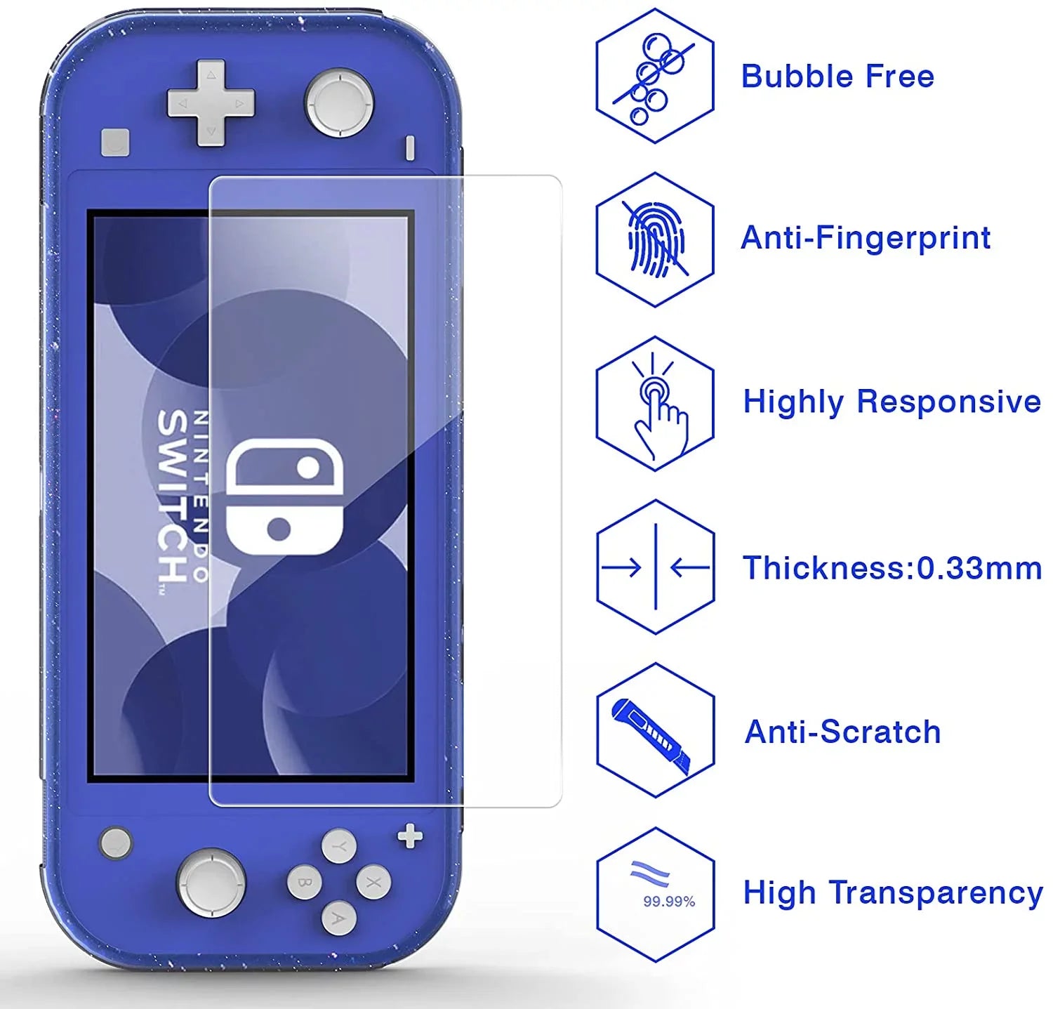 Protective Switch Accessories,Switch Case and Case Lite,Protective Hard HEYSTOP Switch Thumb Travel Lite Portable and Lite Cap,Blue Glitter for with TPU Console Nintendo Case Carry Case Nintendo for