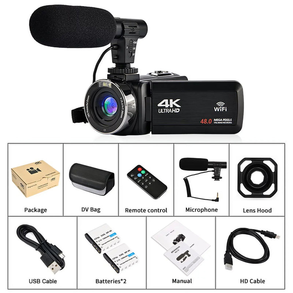 Camera Microphone Wifi 4K Video Digital Ultra 48MP Remote IPS Camera 3.0" with Control Camera Touch Youtube Vlogging Screen for Camcorder HD &