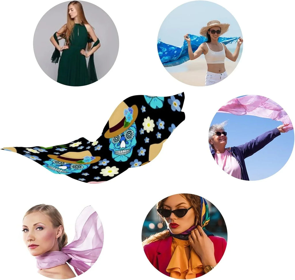 Scarf for Neck Hyjoy Long Scarves Lightweight Wrap Girls Ethnic Silk And Women Skull Shawl Feather