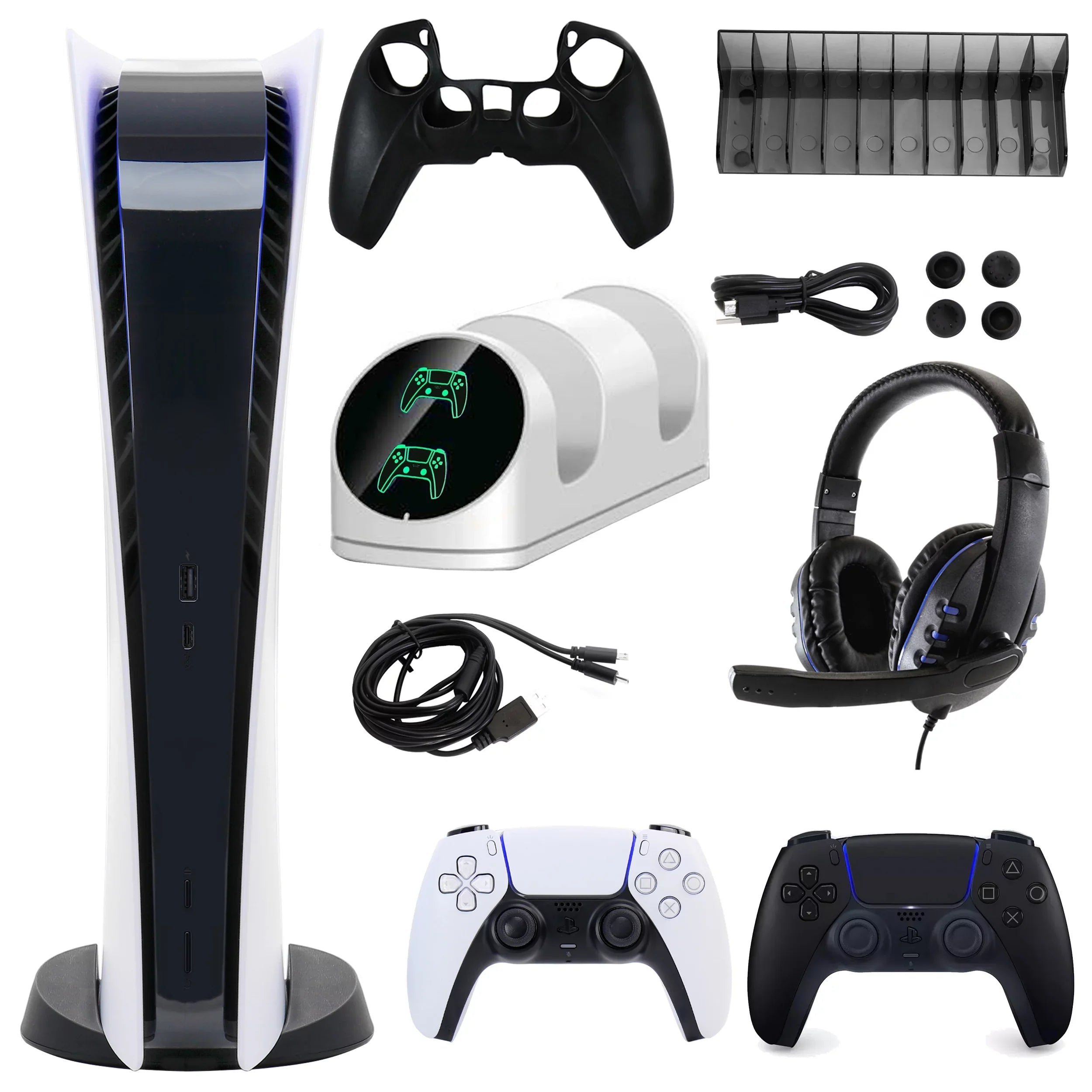 PlayStation and PlayStation Sony (PS5, Version) Console Black Digital with 5 Kit Dualsense Extra Accessories Digital Controller