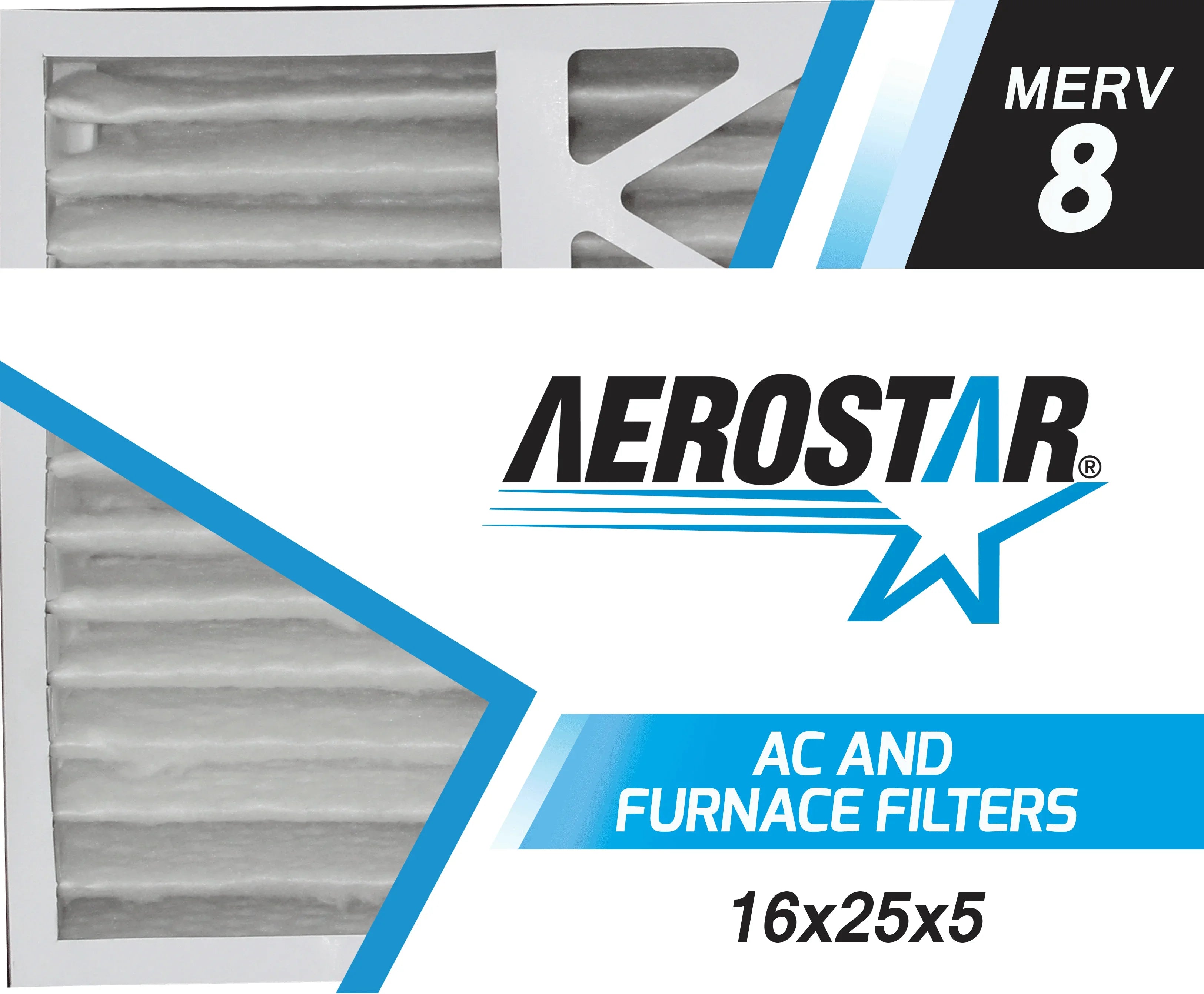 Box Air 8, Filter, 2 MERV Aerostar 16x25x5, Pleated of Replacement 16x25x5 Carrier