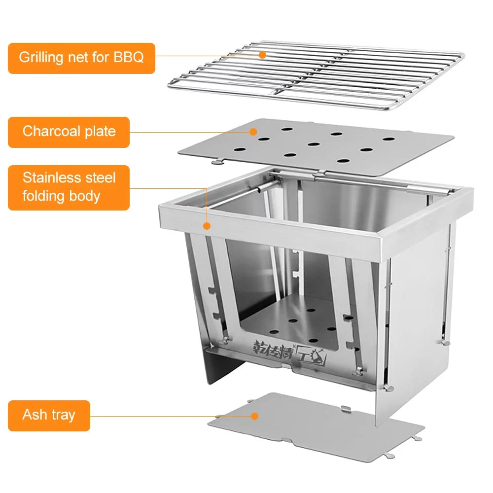 Picnic Park Use Burning Windproof Wood For Grill Outdoor Home BBQ Stainless Grill Steel Tool Camping MABOTO Camping Folding Portable