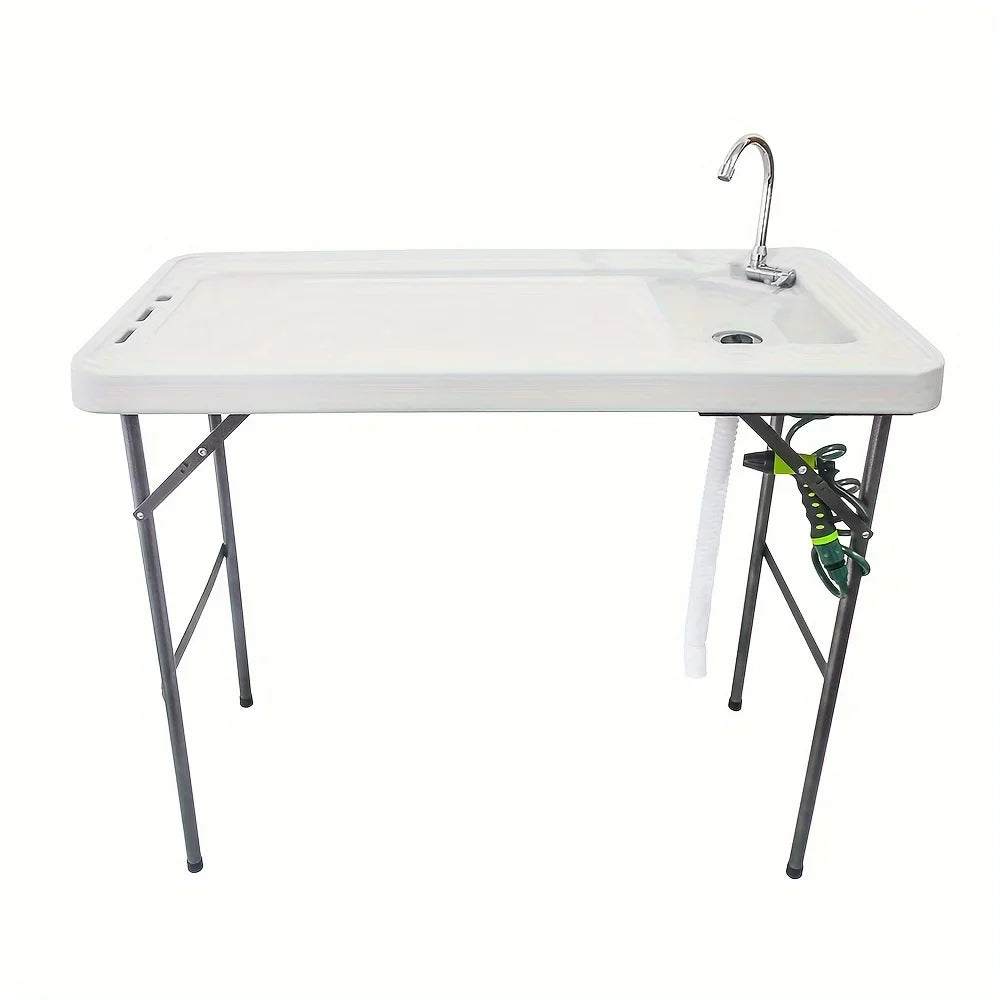 Multifunctional Table Table,Outdoor Portable Folding Camping Gun Cleaning Picnic Faucet Picnic with & for Fish Fish Spray Table Garden,White Kitchen