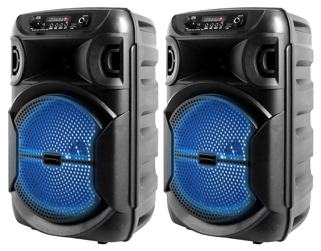 8" BOOM8 Technical w/Bluetooth Party (2) Portable Pro TWS Speakers LED Wireless