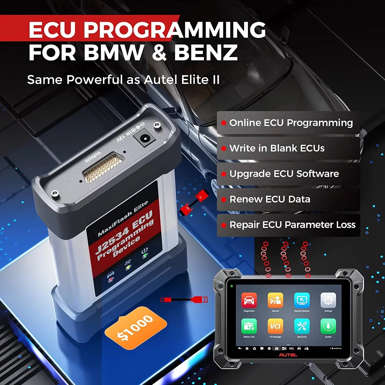 MaxiCOM 2.0 MK908 Car ECU Coding II Pass-Thru, Services,J2534 Diagnostic J2534 Bi-directional, Programming Tool Autel Pro AutoScan 38+ Scan