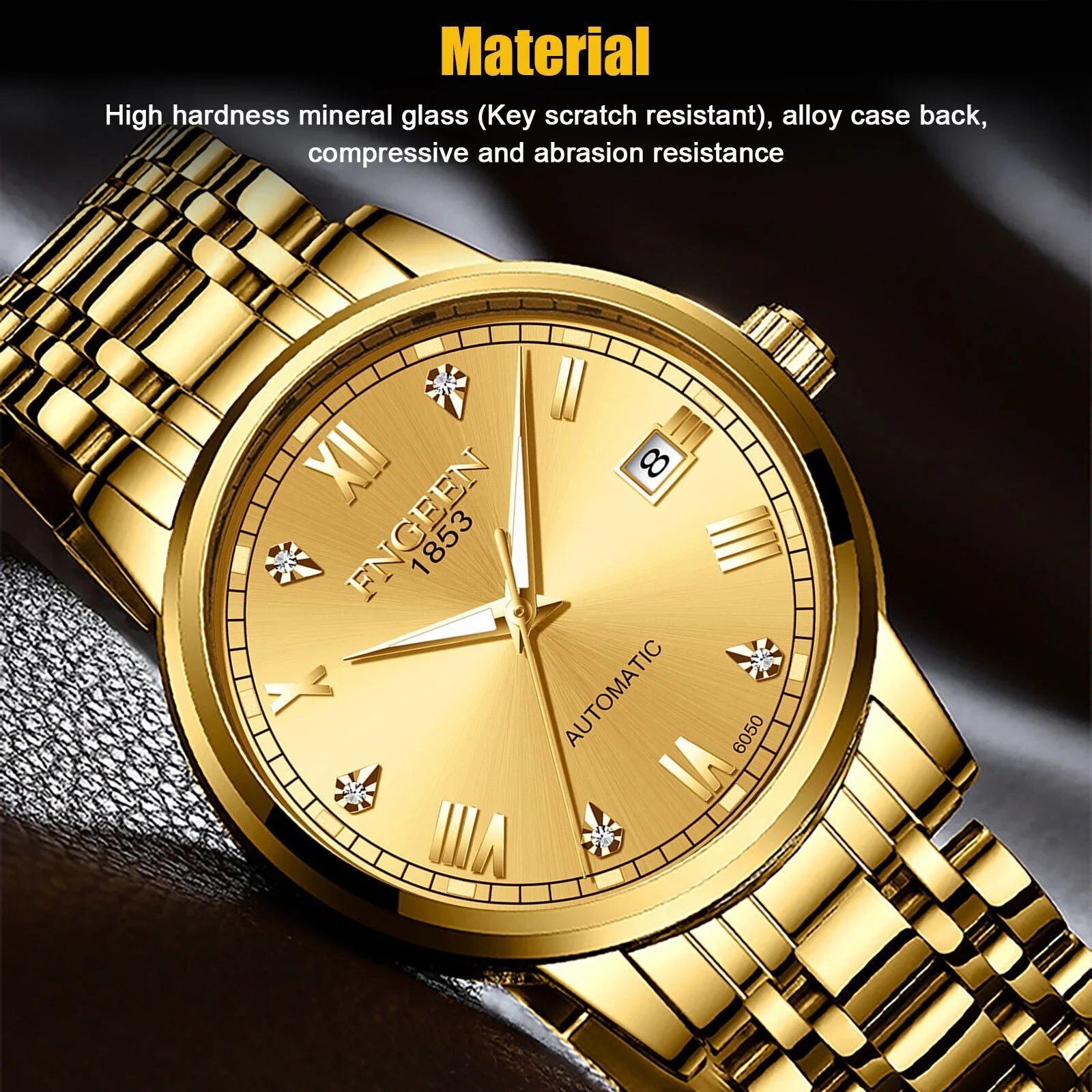 Stainless Wrist Men Mechanical Watch Gold Luxury Automatic Tone Waterproof Steel