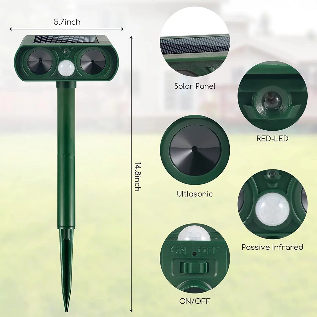 PIR Waterproof Sensor Pest Pack Away Animal Flashing Cat Outdoor Dog Repellent Animal Raccoon & Mouse Repeller Deer Ultrasonic Repeller Fox 2 Lights with Solar Keep to Deterrent Animal