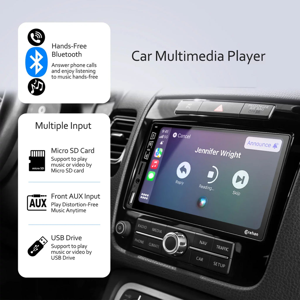 Carplay, Compatiable with Player Din Radio Inch Camera Auto, Double Corehan Apple Screen Bluetooth Car Mirror Touch Multimedia Link IPS Android Stereo Car with 7 Backup Complimentary -