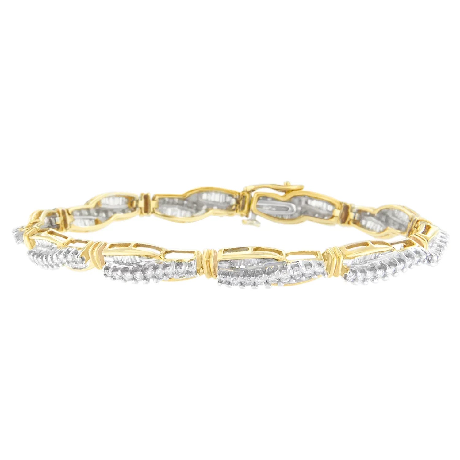Winding Round Yellow Gold Bracelet (H-I,SI1-SI2) Baguette Love Diamond 14K 3 CTTW Cut and