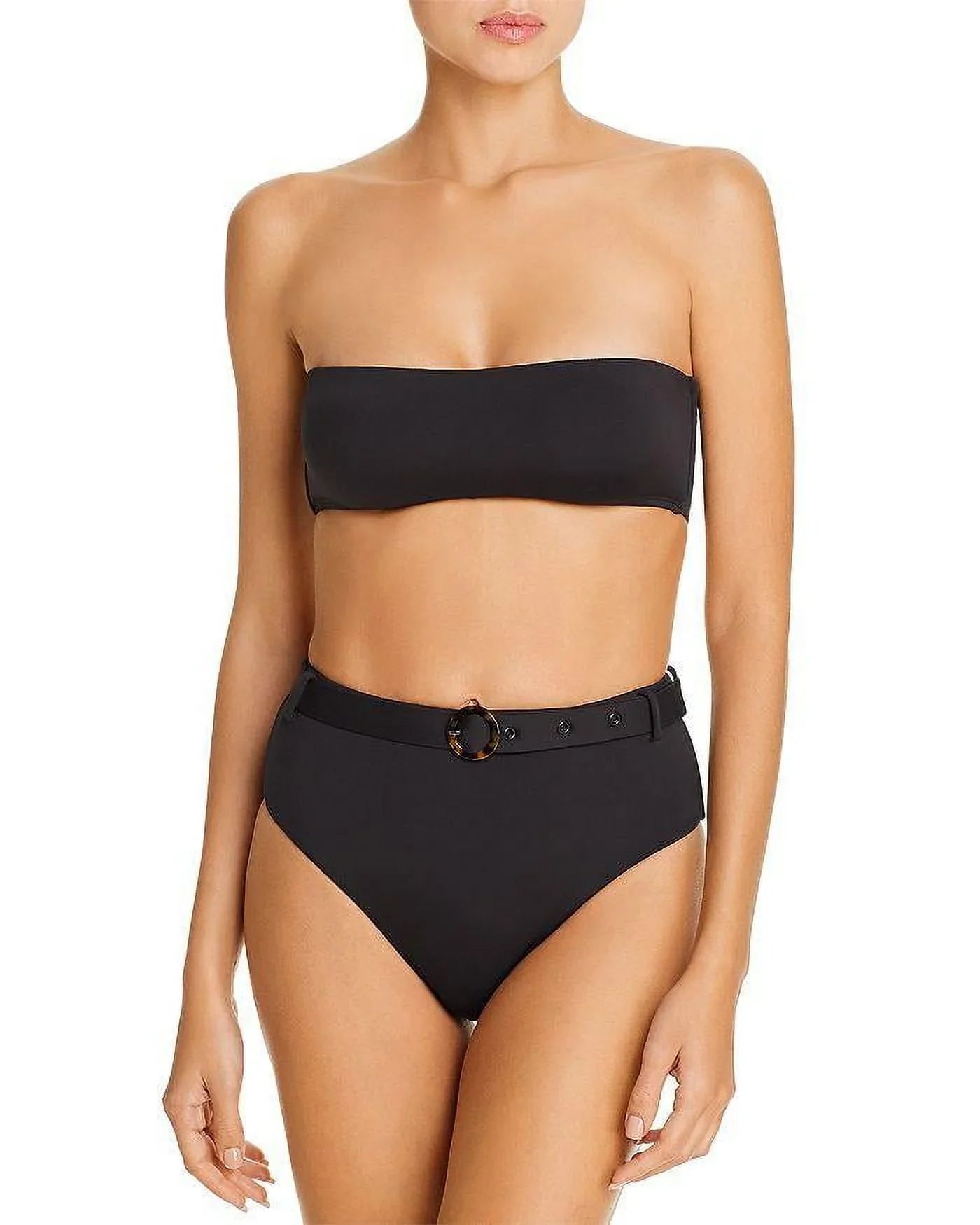 Aqua US Large High-Waist Swim Belted Bottom, BLACK Bikini