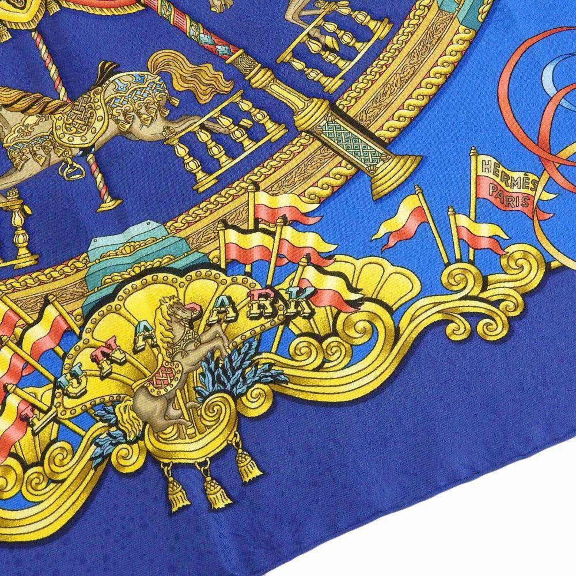 HERMES Scarf Horse Muffler Silk Pre-Owned PARK Carousel KARE90 Amusement LUNA (Good) Park Blue