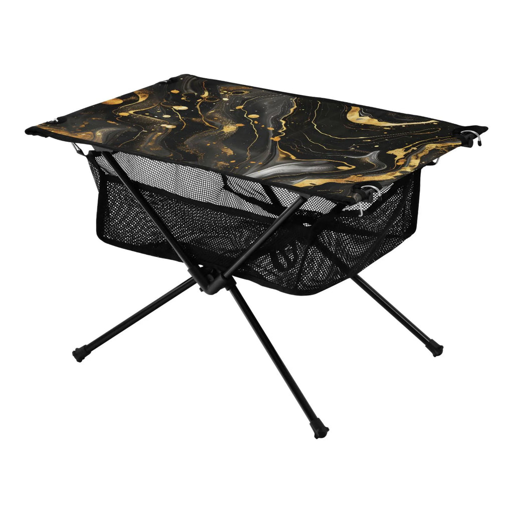 Table Beach Camping and Picnic Gold Fishing Outdoor Travel Bag with Storage for BBQ Compact Luxury Marble Table Table Folding Portable Black