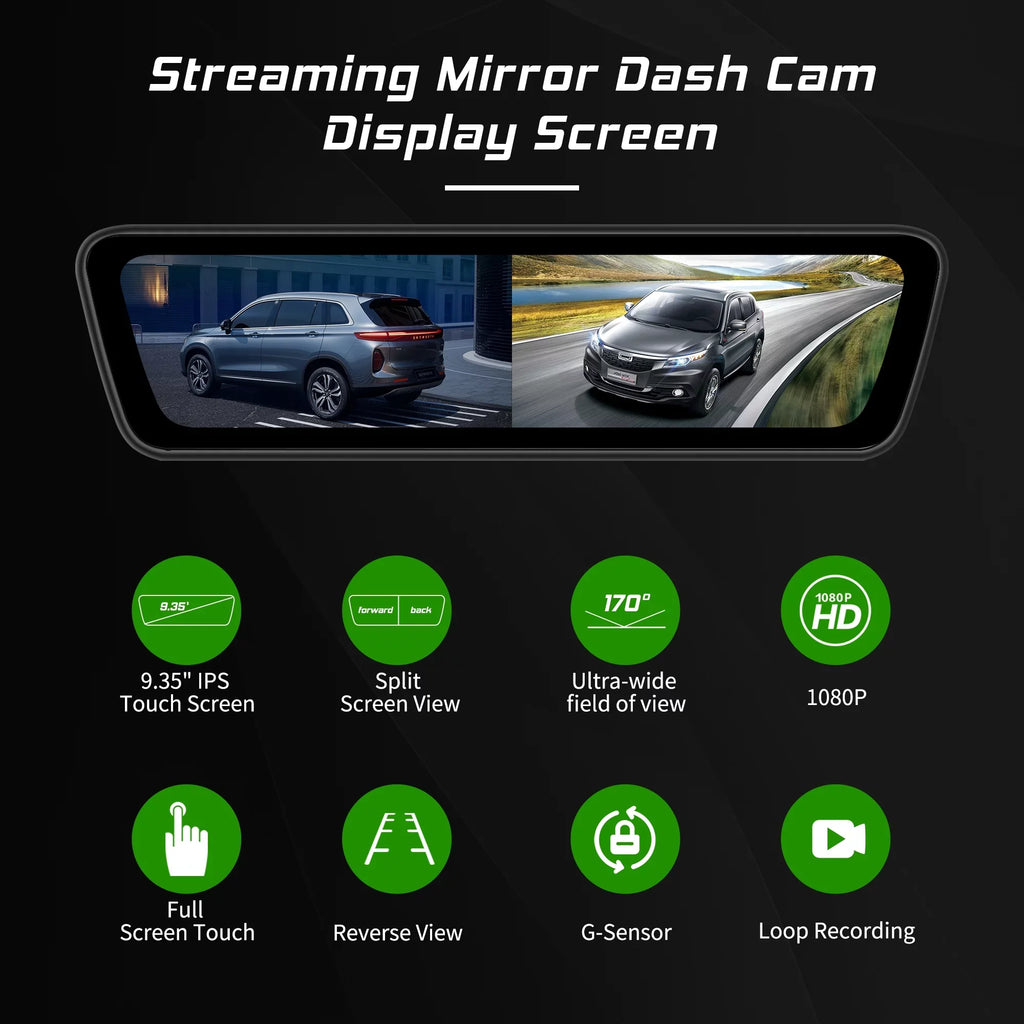 Truck inch Full Rear Dual Back View Smart 1080P Cameras Mirror Dash Camera Streaming Front Camera Touchscreen Rear 9.35 Car HD View