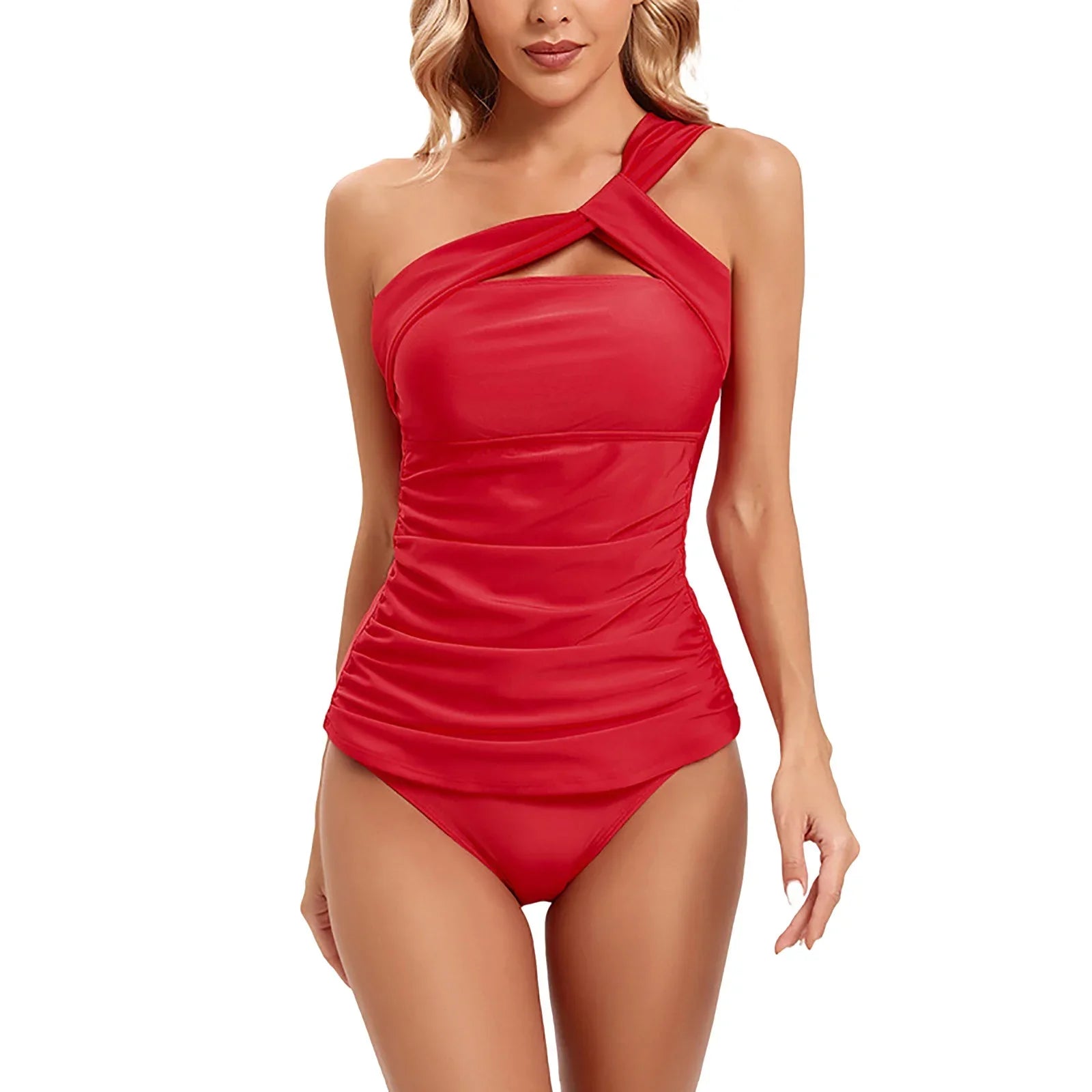One Solid Strap High Color Tankini Swimsuit Color Split Suits Women Swimsuit Tether for Bathing Backless Sexy Shoulder Elasticity Ladies Backless Solid
