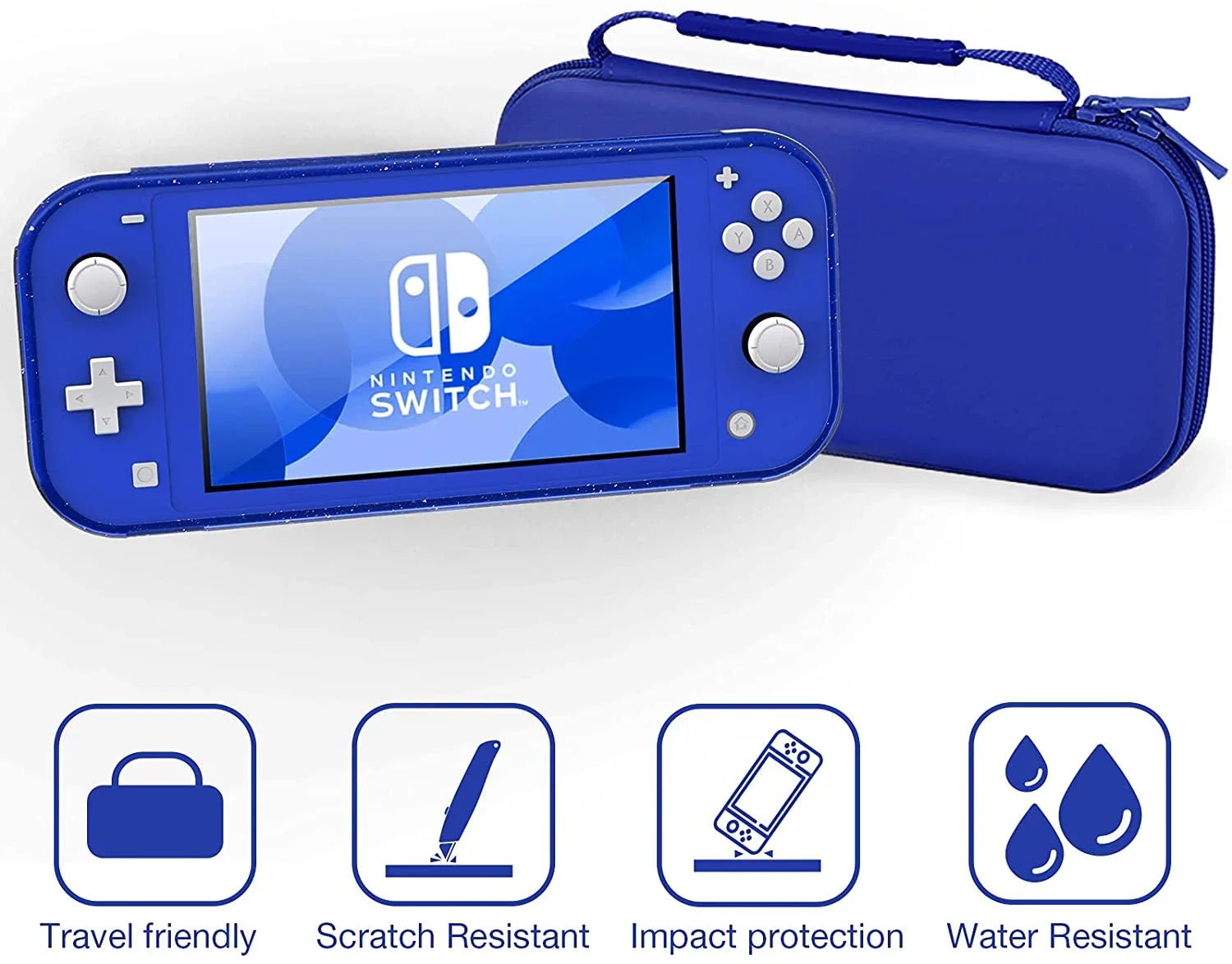 Protective Switch Accessories,Switch Case and Case Lite,Protective Hard HEYSTOP Switch Thumb Travel Lite Portable and Lite Cap,Blue Glitter for with TPU Console Nintendo Case Carry Case Nintendo for