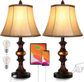 Port Nictiv 2 with Bulbs Touch Lamp Lamps, Control LED Dimmable Wooden Table Free Traditional of Nightstand Sets Bedroom USB 3-Way Lamp 4 Lamp with Bedside Set 2