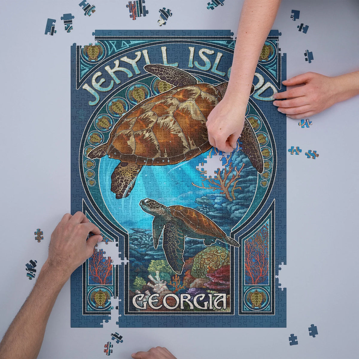 Piece for in Art Challenging Made (1000 Family, 19x27, Jekyll USA) Size Adults Puzzle and Island, Turtle Puzzle, Nouveau Georgia, Jigsaw Sea