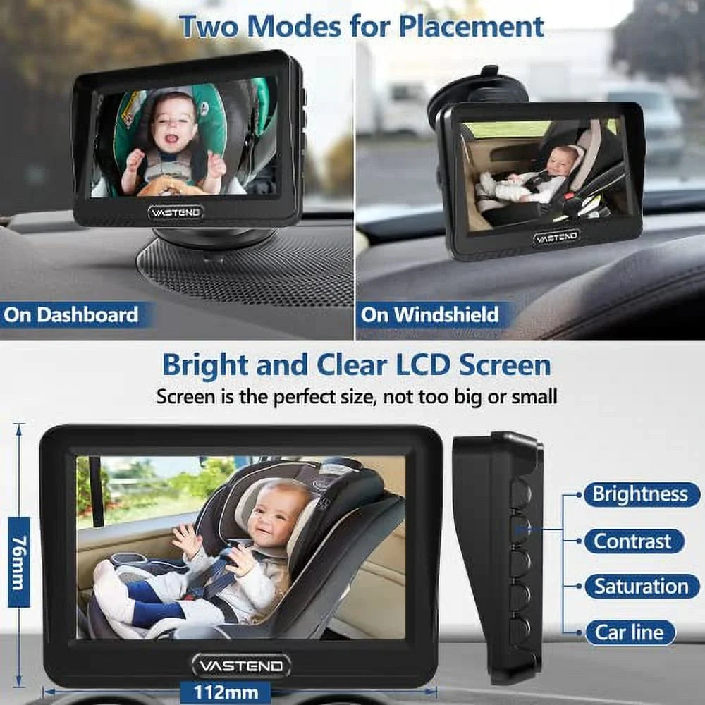 Function,5 View & Silicone 150&deg; Rotation Mins Vision Car Car Kit,With Baby 1080P A Baby with Mirror Night Cute Camera,360&deg; Case Easy Travel to VASTEND Wide Install Safety
