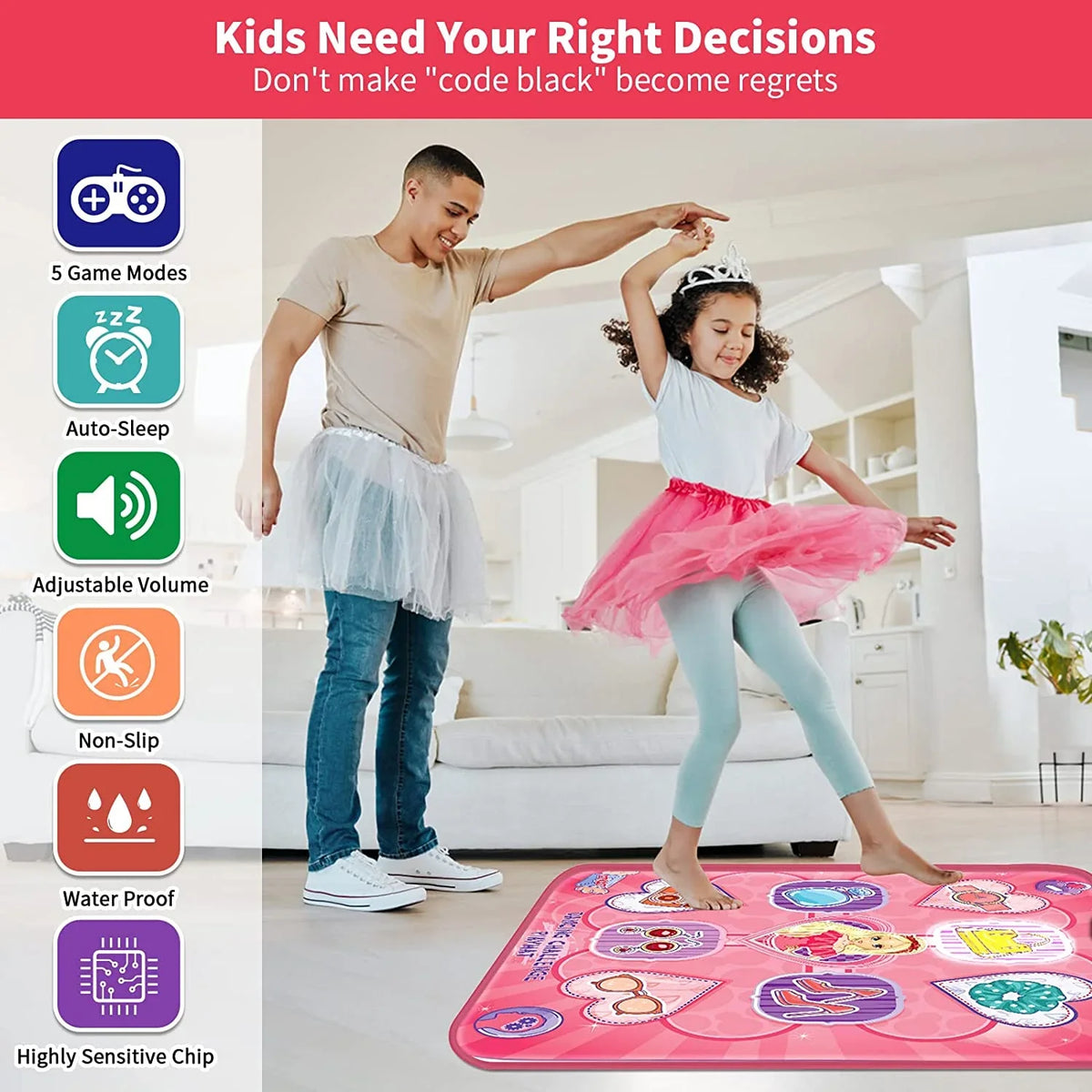 Dance Lights, Mats LED 5 Pad 8 Old Gifts 6 4 Dance Gift Dance Play Mat, 7 Electronic Toy Game Musical Christmas Kids Girls 5 Pink Game with 10 9 for Birthday Modes, with Toys 3 for Year