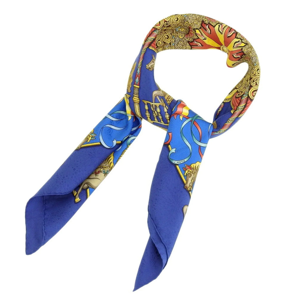 HERMES Scarf Horse Muffler Silk Pre-Owned PARK Carousel KARE90 Amusement LUNA (Good) Park Blue