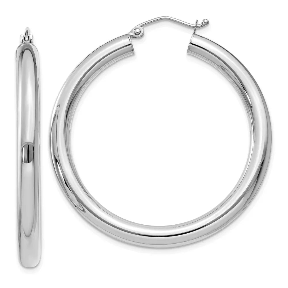 Men Teens; for for White Real and Polished and 4mm Hoop Gold Adults Women 14kt Earrings; Tube
