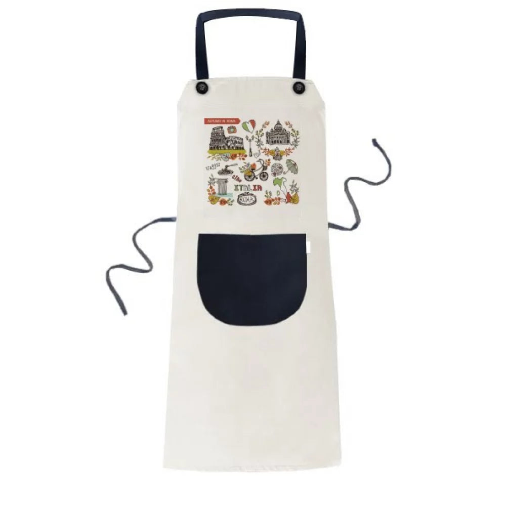 Graffiti Italy Pocket Linen Kitchen BBQ Roma Cotton Apron Colosseum Autumn Adjustable Bib Pinafore