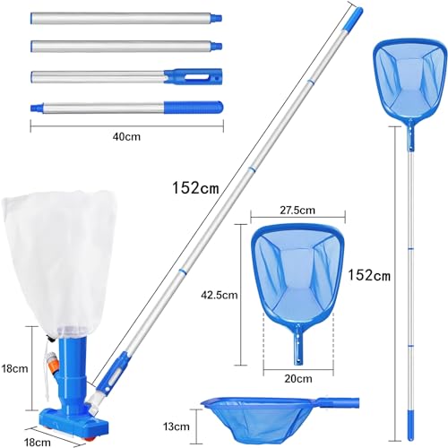 with Portable Section Cleaner Kit, Tub of Pool Pool Ground Above Hot Handheld Vacuum Poles Jet Upgraded Swimming Fountains Vacuum Skimmer Cleaner Pool Pool Pool Pond for Net, Spa 4 60" Cleaner