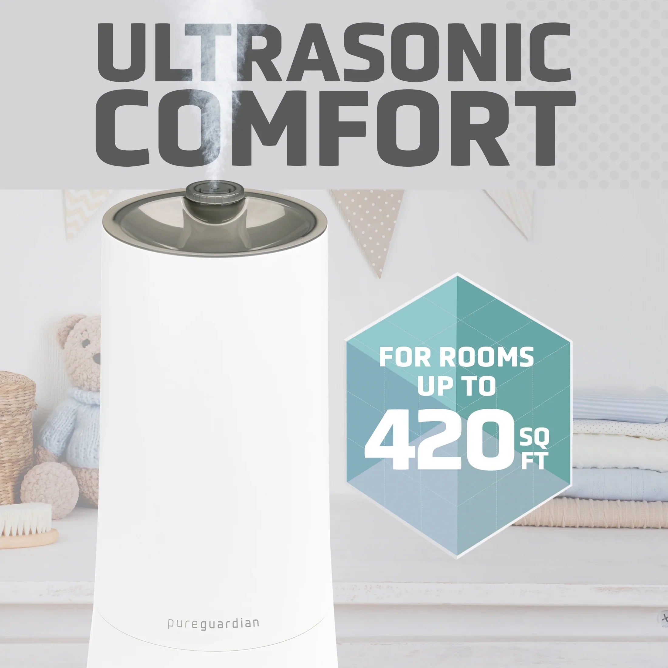 Mist 1.6 with 90-Hour 420 Sq. H997W Cool ft. Ultrasonic Humidifier Gallon PureGuardian Humidistat,